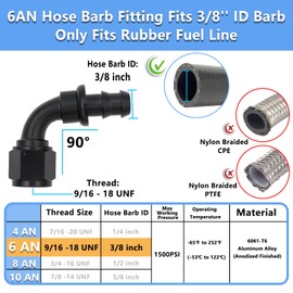 MONOKING 6AN 90 Degree Push Lock Hose End Fitting Aluminum Black