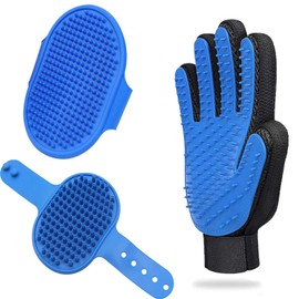 Dog Washing Gloves Brush for Pet: JOANGIHC 3PCS Dogs Shedding Wash Massage Gloves Grooming for Short Long Haired Dogs Cats (Dark Blue)