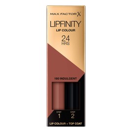 Max Factor Lipfinity Lip Colour Indulgent 190, Kissable Lipstick with 24 Hours Hold without Drying Out, Intensive Colour Release & Precise Applicator, with Intensely Nourishing Gloss Top Coat