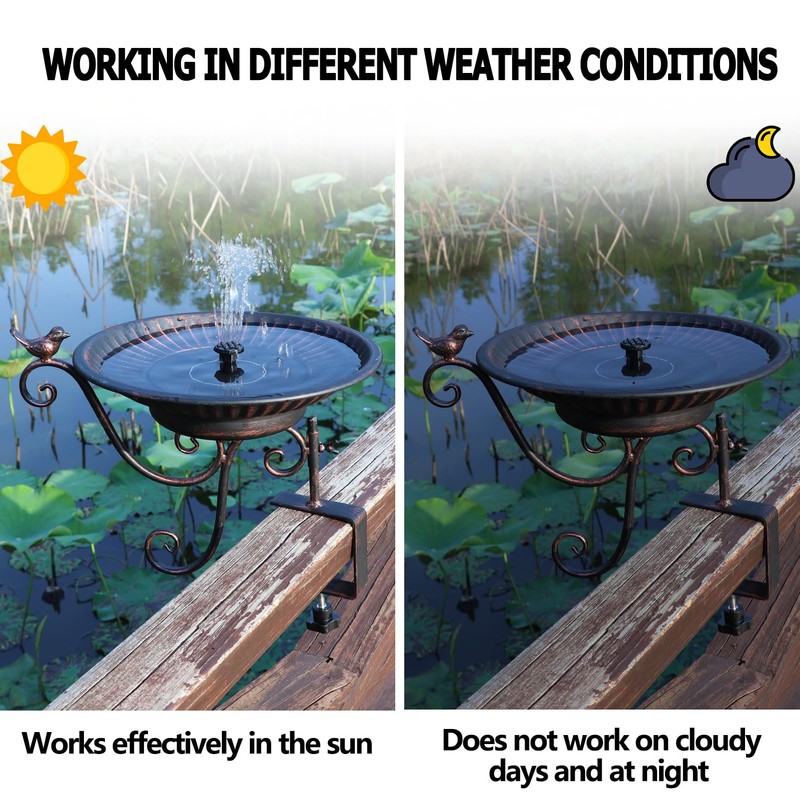 HLQMFHT Solar Bird Bath,Deck Bird Bath with Solar Fountain,Metal Bird