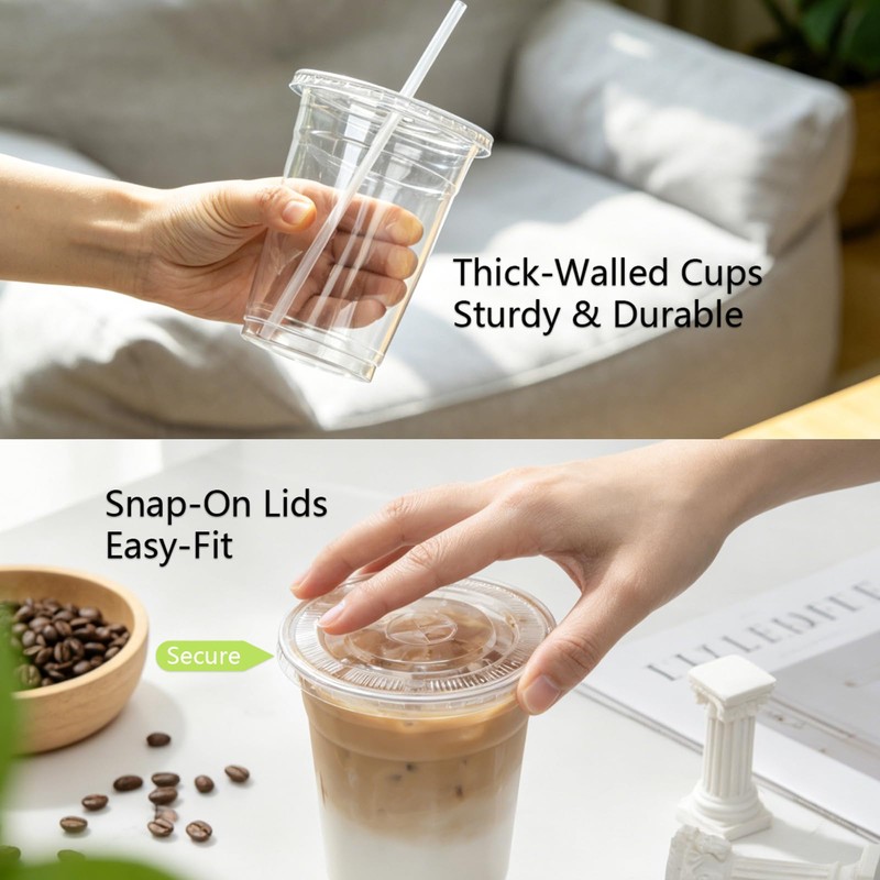 ARTLYMERS 200 Pack 16 oz Clear Plastic Cups with Lids
