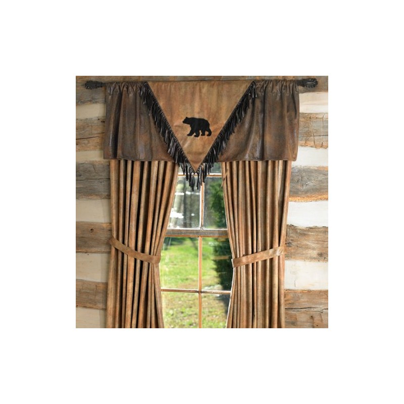 BLACK FOREST DECOR Rustic Lodge Valance with Bear Appliqué -