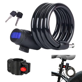 Bicycle Lock, Wire Lock, Key Type, Length 27.6 inches (70 cm), Black, High Cut Resistance, Sturdy Design, Anti-Theft, Security Measurement, Compatible with Bicycles, Motorcycles, Electric Bicycles