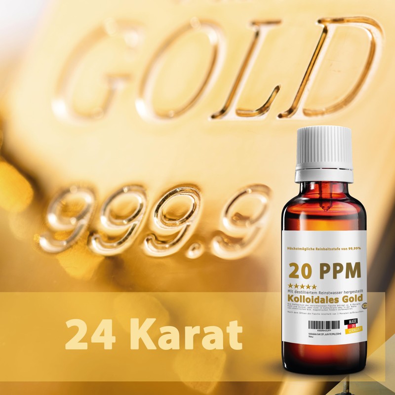 Colloidal Gold 20PPM - 100ml Goldwater Highly Concentrated (Purity Level