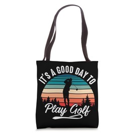 Swinging at Sunset: A Good Day to Play Golf, Golfer Gift Tote Bag