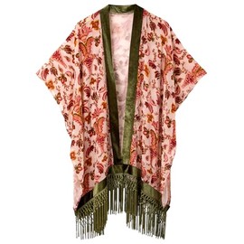 Joe Browns Women's Velvet Paisley Fringe Kimono, Pink, One Size