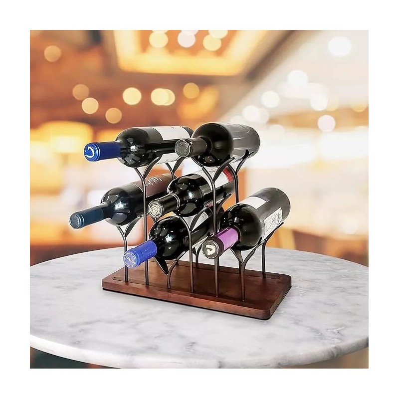 Kovot Tabletop Bottle Rack, 6 Wine Bottle Holder, Dark Brown
