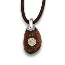 DUR Oval Wooden Pebble Pendant Made of Real Driftwood, All Unique, with Amber, Pearl, Sandy Beach, Kyanite or Lava Sand in 925 Silver, Wood, No Gemstone