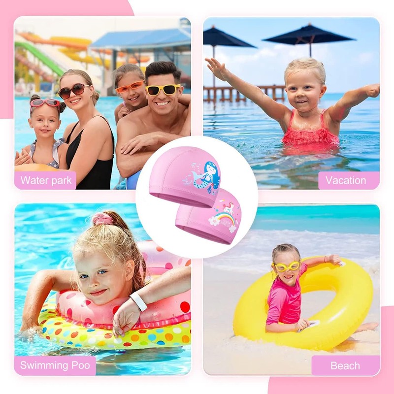 2 Stück Badekappe Mädchen, Rosa Badekappe Kinder im Alter von