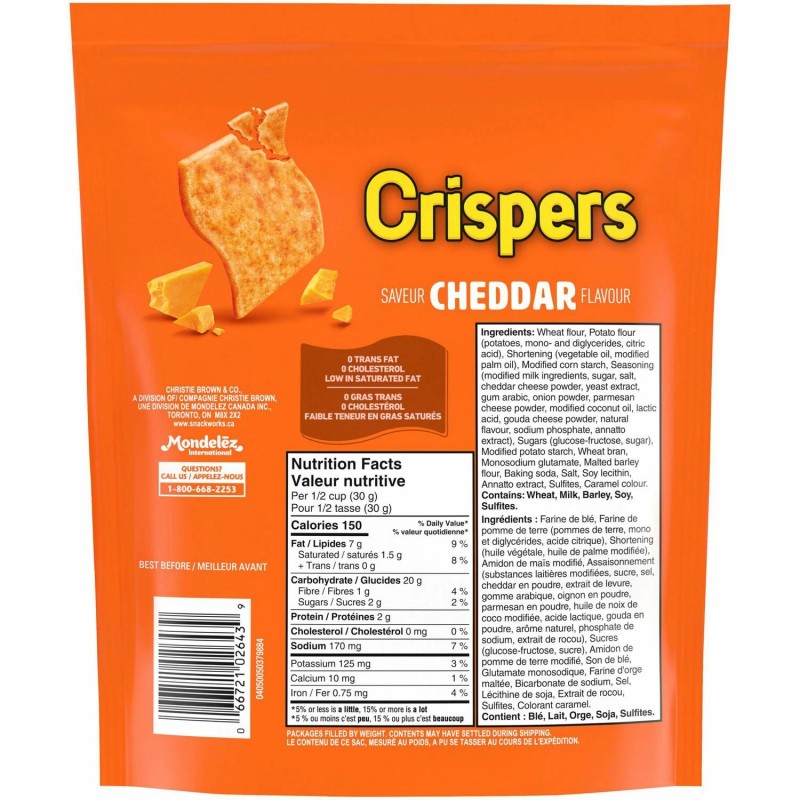 Crispers 8 Bags of Christie Crispers Cheddar crackers 145g /5.1