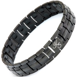 Kalsi Style Ultra Strength Titanium Magnetic Therapy Bracelet, Double Row 3500 Gauss Magnets for Men & Women, Free Resizing Tool & Gift Box (Black w/Black Magnets)