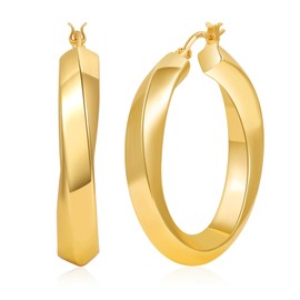 KUMIKUMI Chunky Gold Hoops for Women, Hypoallergenic Thick 14k Gold Hoop Earrings for Women Lightweight Hollow Twisted Large Hoop Earring Gifts (30/40/50MM)