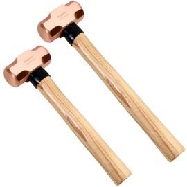 WEDO 2PCS Copper Sledge Hammer Set,1lb+2lb,Wooden Handle,Die-Forge,Corrosion Resistant, DIN Standard