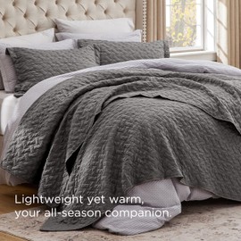 Bedsure Bedsure Quilts Queen Size - Lightweight Bedspreads Queen Size with Basket Weave Pattern, Soft Quilt Bedding Set, Grey Comforter Set Coverlet for All Seasons with 2 Pillow Shams