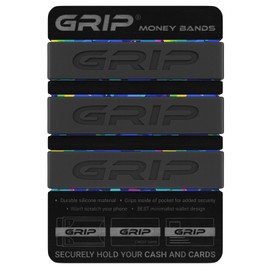 Grip Money Bands (Pack of 3) - BLACK - Premium Silicone Band for Cash & Cards - Slim & Durable Design