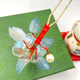 Rabithenn Rosa Orange with Leaves Hairpin Chinese Hanfu and Han Style Hair Retro Flower with Metal Handmade Hair Clip Hair Accessories for Women Girls Long Hair (Rosa Orange)