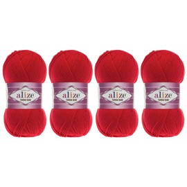 55% Cotton 45% Acrylic Yarn Alize Cotton Gold Thread Crochet Hand Knitting Art Lot of 4skn 400 gr 1444 yds (56-Red)