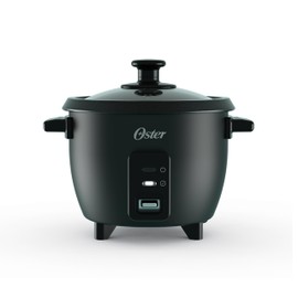 Oster 6-Cup Rice Cooker with Steamer Tray, Electric Rice Maker, Automatic Keep Warm, Nonstick Inner Pot, Black