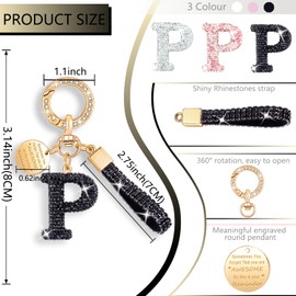 XGALBLA Initial letter Keychains for Women Black Bling Sparkly Cute Bag Charm Backpack Car Key Accessories Lanyard(P)