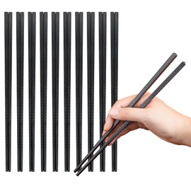 Tongke Fiberglass Chopsticks 10 Pair of Reusable Chopsticks - Dishwasher Safe - Lightweight Non-Slip & Easy to Use Chop Sticks Set - Black