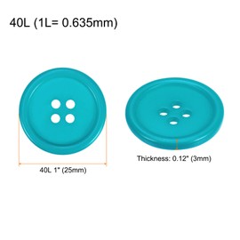 HARFINGTON 20 botones de costura de 40 l de 1 pulgada (25 mm) de resina, redondos, planos de 4 agujeros, para manualidades de costura y bricolaje, color azul lago