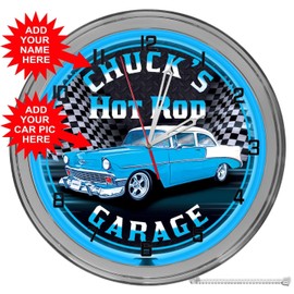 Decorative Concepts Muscle Car Hot Rod Garage Custom 16" Blue Light Up Neon Wall Clock