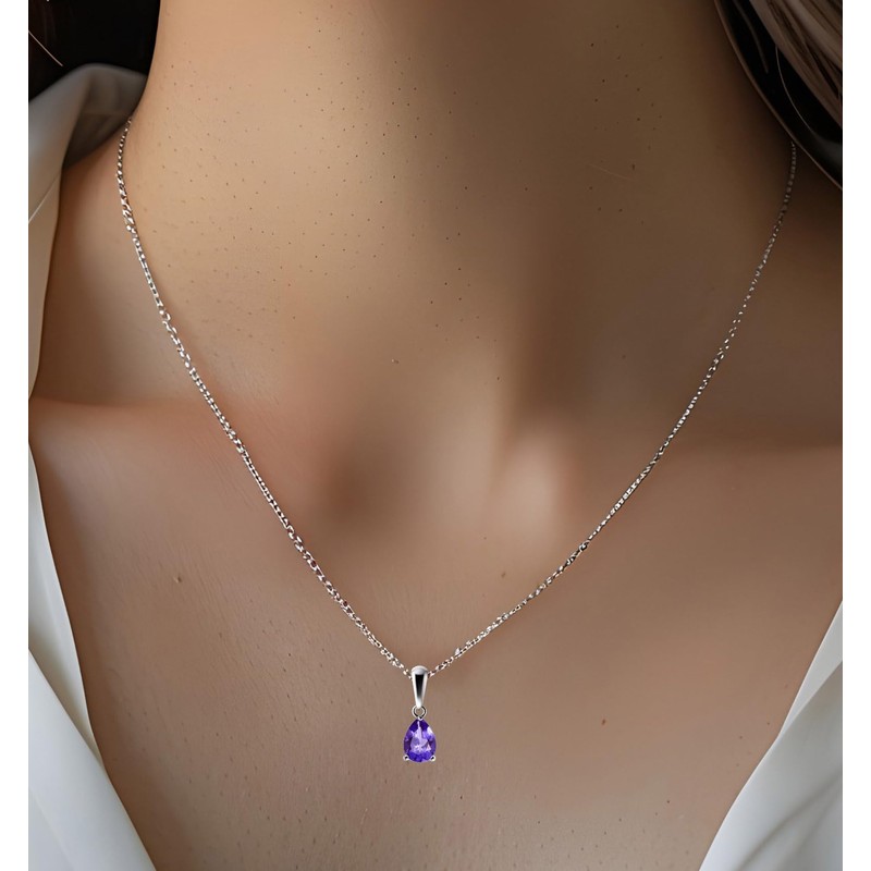 Franki Baker Sterling Silver Small Dainty Pear Cut Natural Amethyst