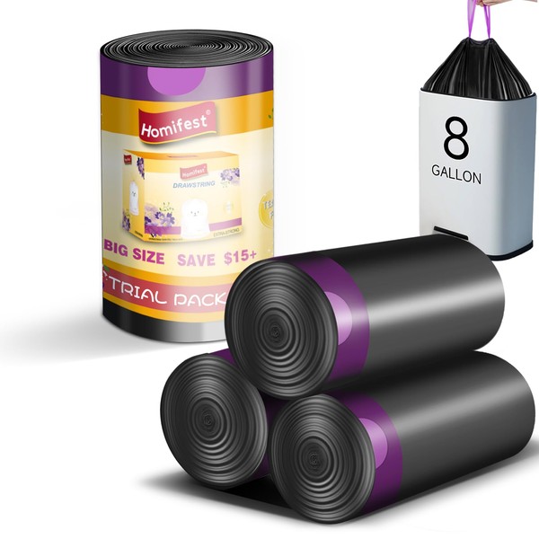 Homifest 8 Gallon Drawstring Trash Bags,20 Count Black