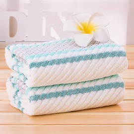 Pidada Hand Towels Set of 2 Striped Pattern 100% Cotton Soft Absorbent Decorative Towel for Bathroom 13.4 x 29.5 Inch (Green)