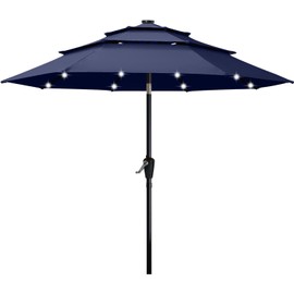 ABCCANOPY Solar Led Patio Umbrella 3-Tiers 11FT (Navy Blue)