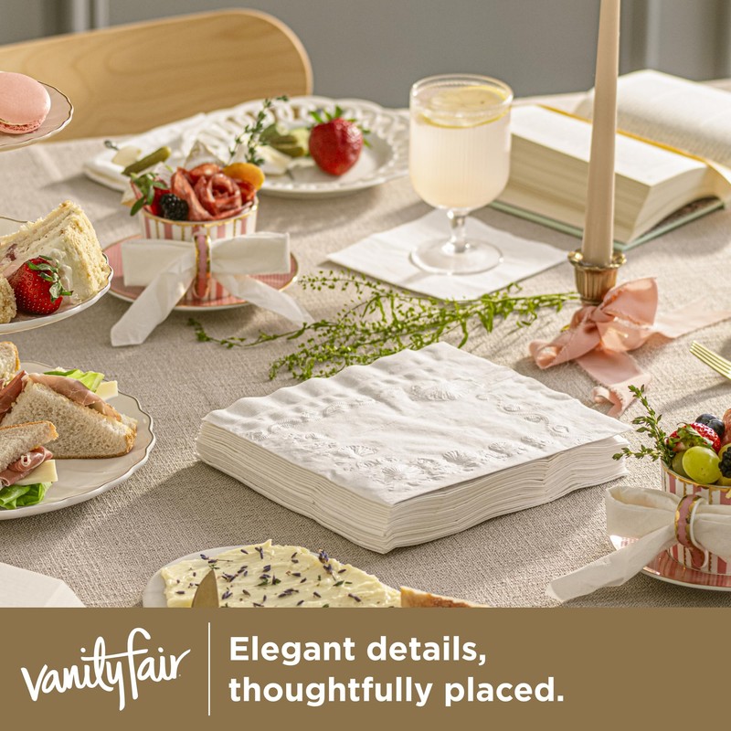 Vanity Fair Entertain Beverage Paper Napkins, White, 2-Ply, 40 Count,