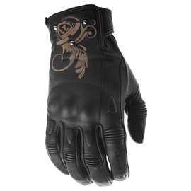 Highway 21 Black Ivy Women's Motorcycle Gloves Goat Skin Leather Memory Foam Padded Black Size Small