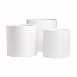 Root and Stock Brea Round Cylinder Fiberglass Planter, White, D:16" x H:16"
