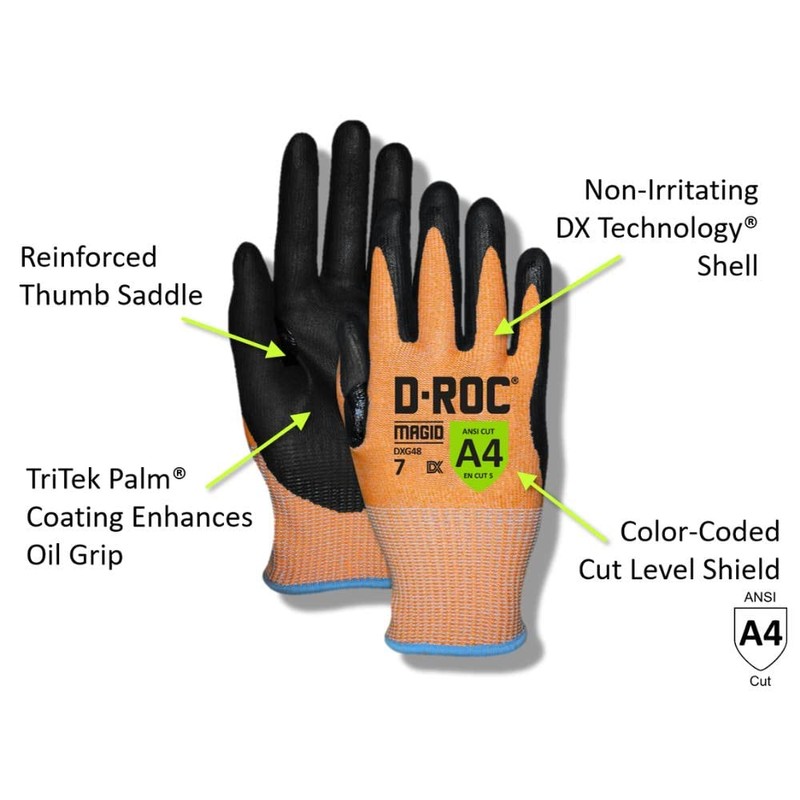 MAGID D-ROC ANSI A4 TriTek Coated Cut-Resistant Work Gloves, 1