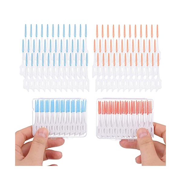 umorismo 2 Boxes Dental Floss Sticks Elastic Interdental Brushes Plastic Toothpicks Dual-use Dental Picks Tooth Floss Picks Tooth Cleaner with Storage Box (40 Oranges + 40 Blues)