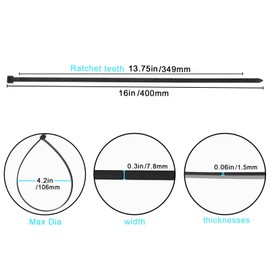 100 Pack KOOWIN 16 inch 120 Lbs Tensile Strength Self-Locking Eco-Friendly Nylon Plastic Cable Zip Ties Heavy Duty Black Wire Tie Wraps for Home, Office, Garden, Garage, Workshop (Large, 100pcs)