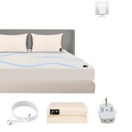 HUNAIGEE Grounding Sheet Earthing UK Conductive Grounding Bed Sheet with UK Cord Grounding Mat for Better Sleep 99x203cm Silver Fiber Organic Cotton Sleep Therapy Beige