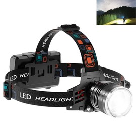 Rechargeable Headlamp Super Bright, 5 Modes Head Lamp for Forehead Zoomable, High Lumens Headlamp for Adults Waterproof, 90° Adjustable Head light & 9000mAh Long Runtime for Camping, Hunting, Hiking