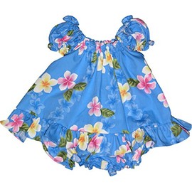 RJC Baby Girl's Cute Plumeria Puff Sleeve Hawaiian 2 Piece Dress Set Blue 24-Months