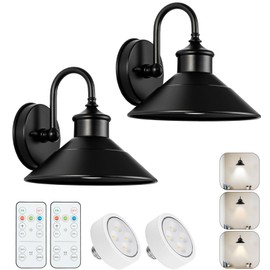 JOESA Battery Operated Wall Sconce Set of 2, Black Vintage Wireless Industrial Cordless Battery Powered Wall Sconces, for Bedroom Farmhouse Gallery