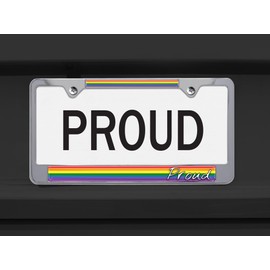 Rainbow Rides - Rainbow Proud Flag Chrome-Plated All-Metal Standard Size License Plate Frame Tag Holder for Cars/SUVs/Trucks Weather-Proof Automotive Accessory