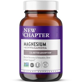 Magnesio, magnesio nuevo capítulo + suplemento Ashwagandha, absorción 2.5X, recuperación muscular, salud cardíaca y ósea, calma y relajación, sin gluten, sin OMG, 60 unidades