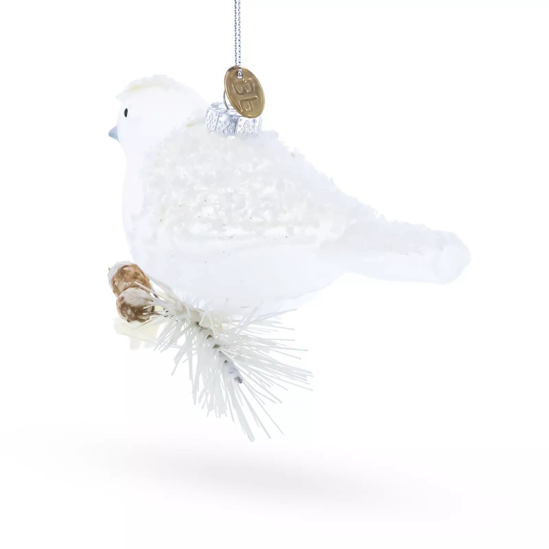 BESTPYSANKY Frosted White Bird Glass Christmas Ornament