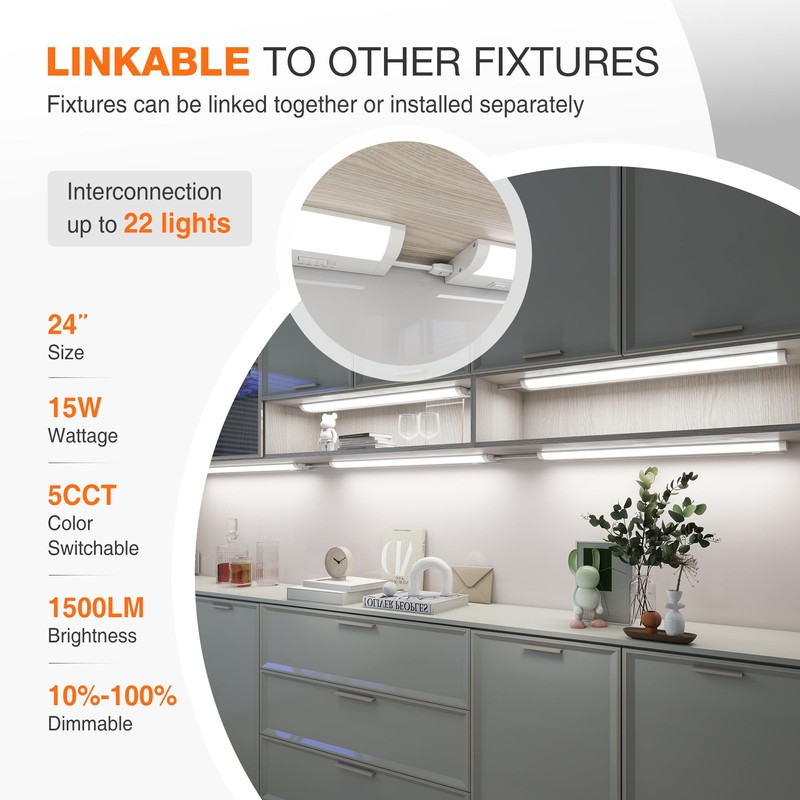 24inch Linkable Under Cabinet Lighting Hardwired Plug-in, Wired led Under