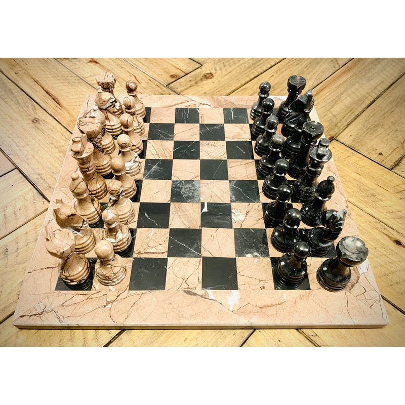 Vintage Marble Chess Set 12" (Marina Pink (Base) & Black)