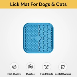 EZONEDEAL Cat Dog Lick Mat,Lick Pad,Dog Slow Treat Dispensing Mat Suction Anti-Slip Slow Feeder Peanut Butter Calming Mat for Anxiety Relief,Bathing,Grooming (Blue)