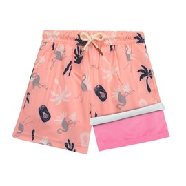 BRISIRA - Traje de baño para niños, traje de baño, forro de compresión, anti-rozaduras, pantalones cortos de natación para niños y jóvenes, adolescentes, secado rápido, Flamenco rosa claro, 8 Años