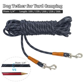WYuZe Reflective Tie Out Rope for Small Dogs Cats 30FT Dog Tether for Yard | 10/15/20/25/30FT Long Dog Lead Outdoor Freedom Safe Lightweight Puppy Leash for Training Camping Running (30ft x1/4", Black)