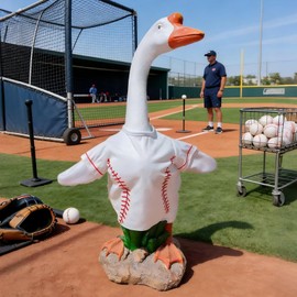 23 Inch Baseball Porch Goose Outfit, White Jersey Porch Goose Costume Fits 23" Large Cement Goose Statue, Lawn Geese Clothes for Outdoor Patio Yard Garden Decor Summer Backyard Game Day Decorations