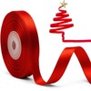 BUYLONG 24 Yards Solid Double-Sided Red Satin Ribbon, Red Ribbon